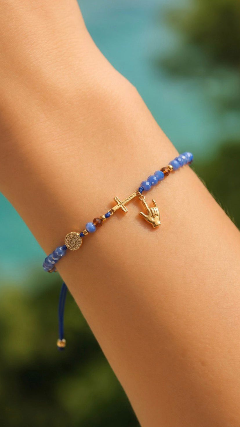 Bracelet ROSARY 📿 blue with hand I love you