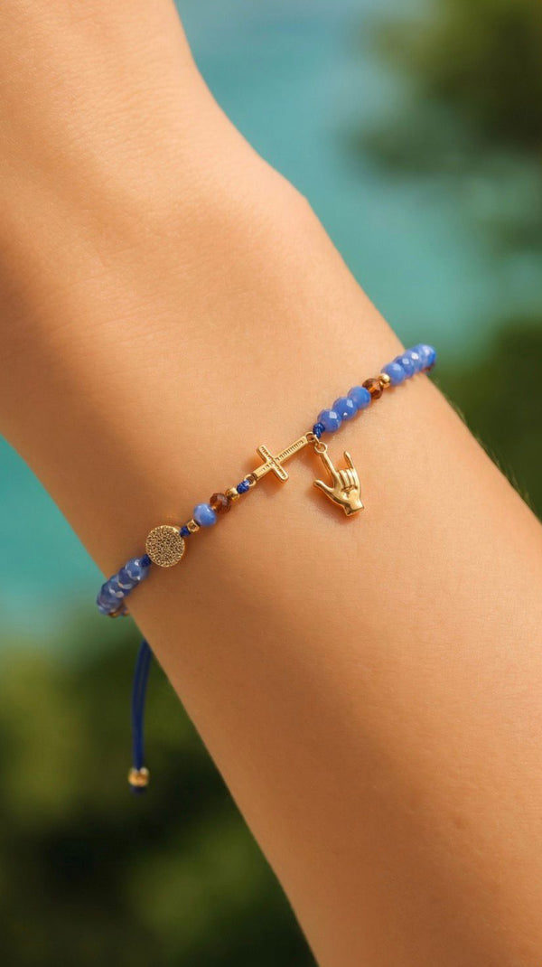Bracelet ROSARY 📿 blue with hand I love you