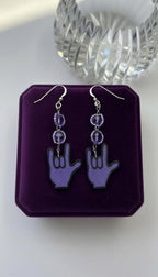 Handmade earrings featuring shrink plastic, Czech crystals, and .995 silver drops