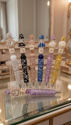 Elegant pens featuring luxurious stones, arranged in the alphabet