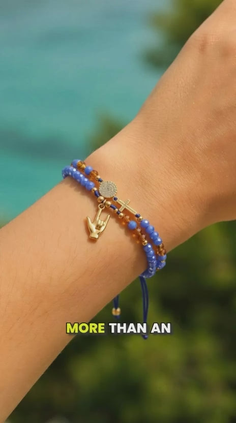 Bracelet ROSARY 📿 blue with hand I love you